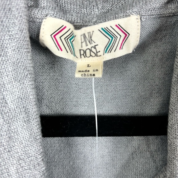 Pink Rose Cowl Neck 3/4 Sleeve Gray/Grey Sweater with Ruched Sides Large - Picture 6 of 9